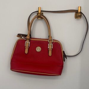 Giani Bernini Red Satchel with Tan Handles and silver Hardware